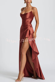 Solid Color Sexy Backless Lace-up Irregular Ruffled Maxi Dress