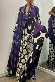 Lilipretty Creative Colorblock Print Long Sleeve Pocketed Shirt Maxi Dress