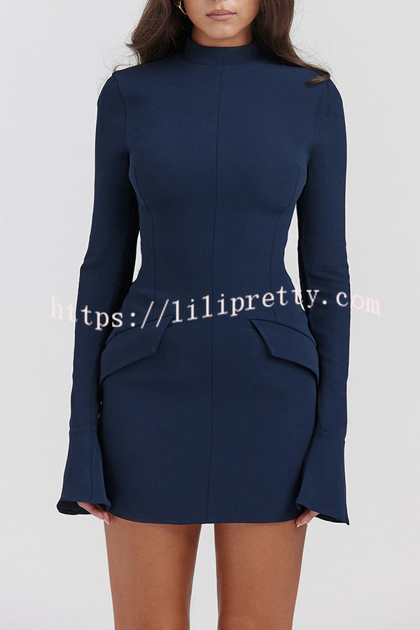 Lilipretty Giao Zippered Long Sleeve Pockets High Waisted Mini Dress