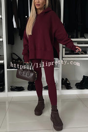 Fashion Loose Casual Hooded Long Sleeve Sweatshirt and Elastic Waist Leggings Set