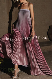 Gorgeous Styling Satin Pleated Elastic Bust Strapless A-line Gown Maxi Dress