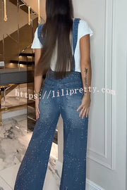 Fashionable Hot Diamond Casual Pocket Ripped Denim Overalls