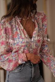 Floral Print Long-Sleeved Button-Up Elegant Shirt