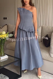Fashionable Chic Off Shoulder Structured Pleat Corset A-line Midi Dress