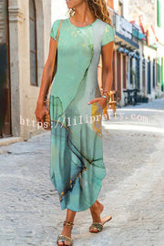 Lilipretty Ada Ethnic Floral Pocketed Daily /vacation Stretch Midi Dress