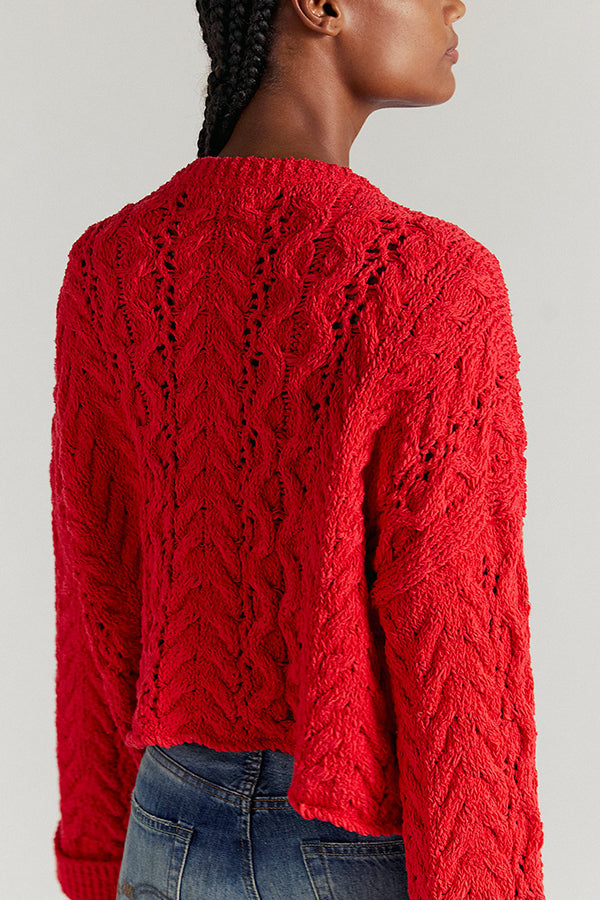 Solid Color Loose-fitting Openwork Long-sleeved Knit Sweater