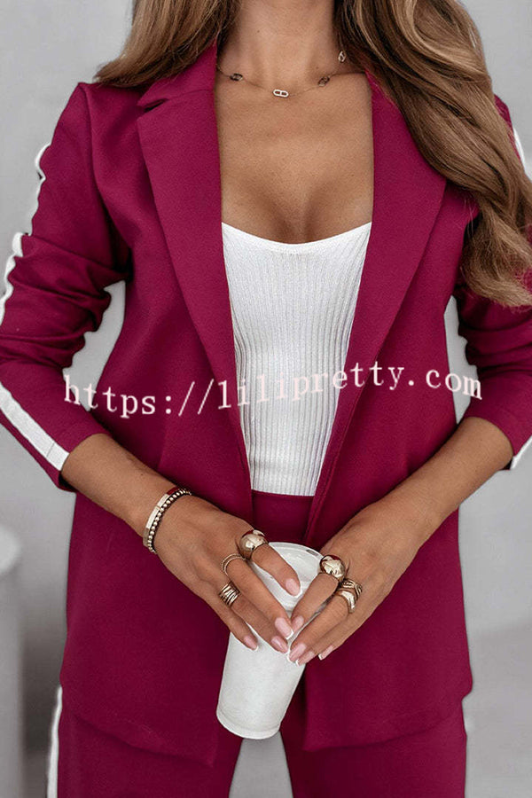 Working Casual Days Long Sleeve Lapel Blazer and Elastic Waist Pocket Straight Pants Set