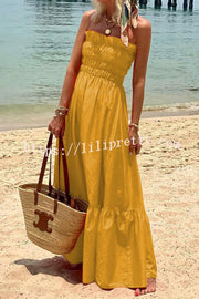Lilipretty Phuket Sunsets Smocked Bust Off Shoulder Vacation Maxi Dress