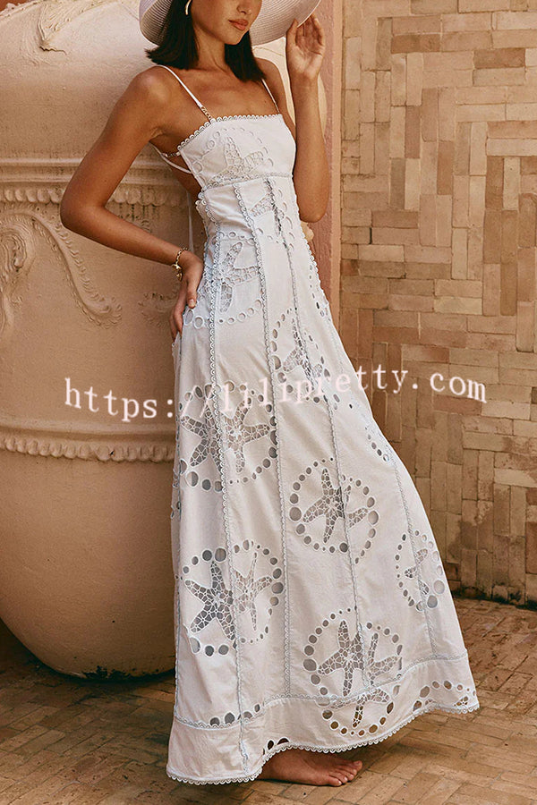 Simona Embroidered Starfish Pattern Backless Tie-up Slip Maxi Dress
