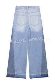 Ellison Denim Side Colorblock High Rise Pocket Wide Leg Jeans