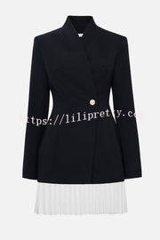 Fashionable Contrast Color Elegant Long Sleeve Pleated Suit Mini Dress