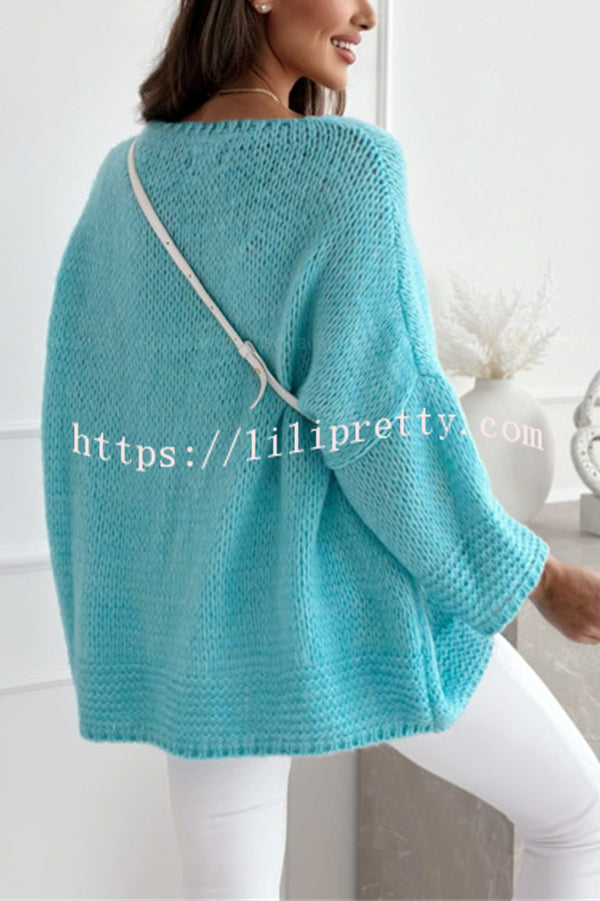 Solid Color Loose V-neck Casual Knitted Sweater
