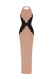 Sexy Halterneck Lace Paneled Backless Slim Maxi Dress