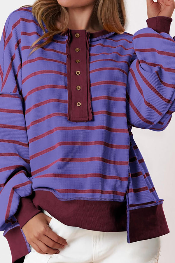 Fashion Striped Print Loose Casual Long-sleeved Top