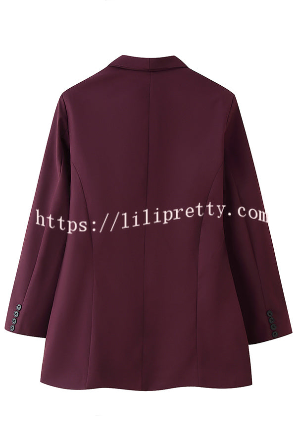 Solid Color Lapel Long Sleeve Casual Pocket Long Blazer