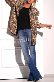 Catwalk Leopard Single Button Long Sleeve Pocketed Lapel Boyfriend Blazer