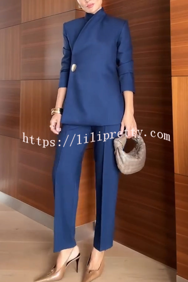 Exquisite and Fashionable Stand Lapel Neck Metal Button Long Sleeve Blazer