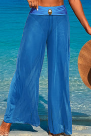 Solid Color Loose Metal Buckle Beach Pants