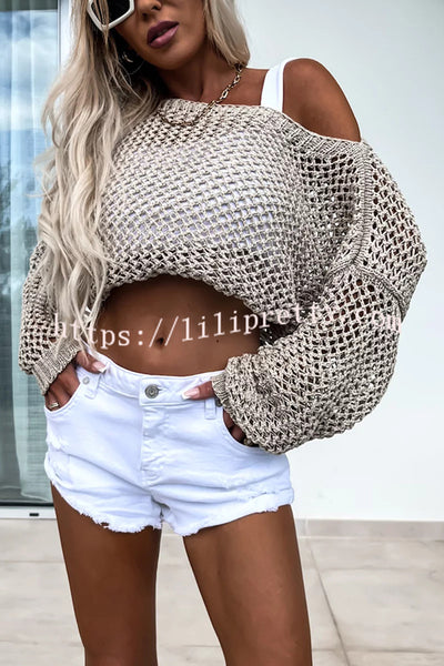 Vacation Beach Cover Up Long Sleeved Hollow Loose Top