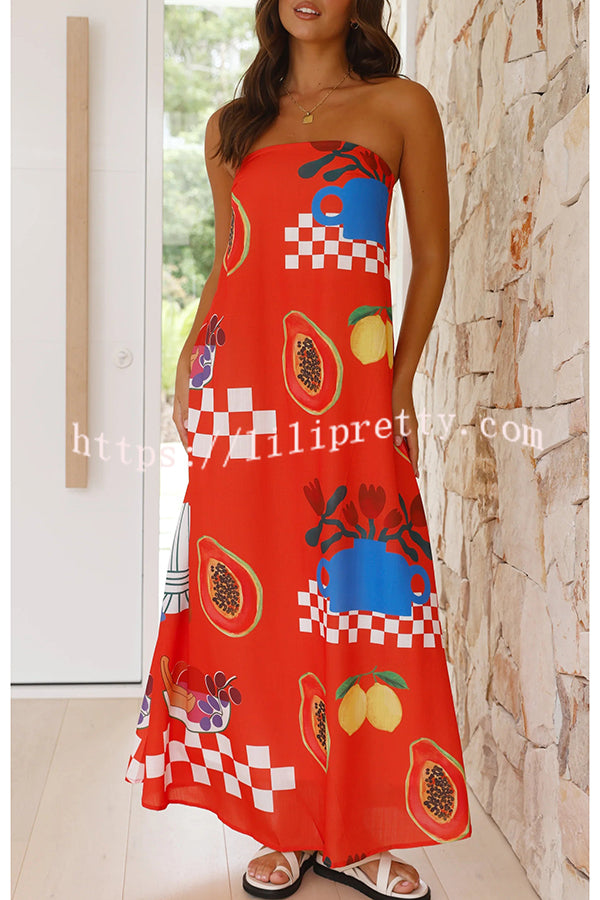 Lilipretty® Sandy Silhouette Unique Print Strapless A-line Maxi Dress