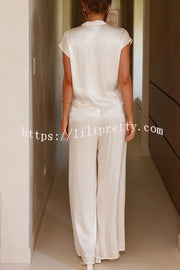 Brylee Satin Wrap Drape Style Top and Elastic Waist Pocket Wide Leg Pants Set