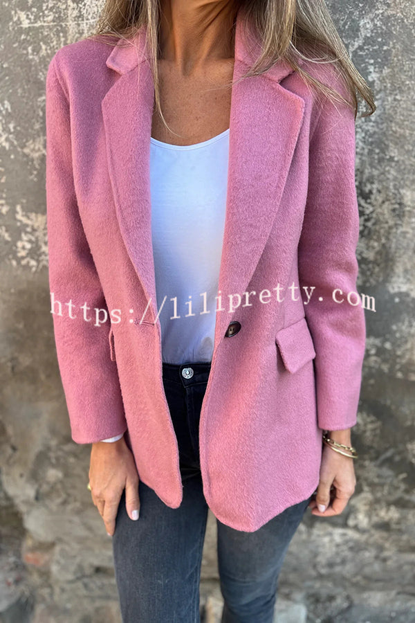 Daytime Perfection Faux Wool Lapel Button Relaxed Blazer