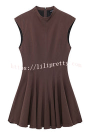 Solid Color Round Neck Sleeveless Waist Mini Dress