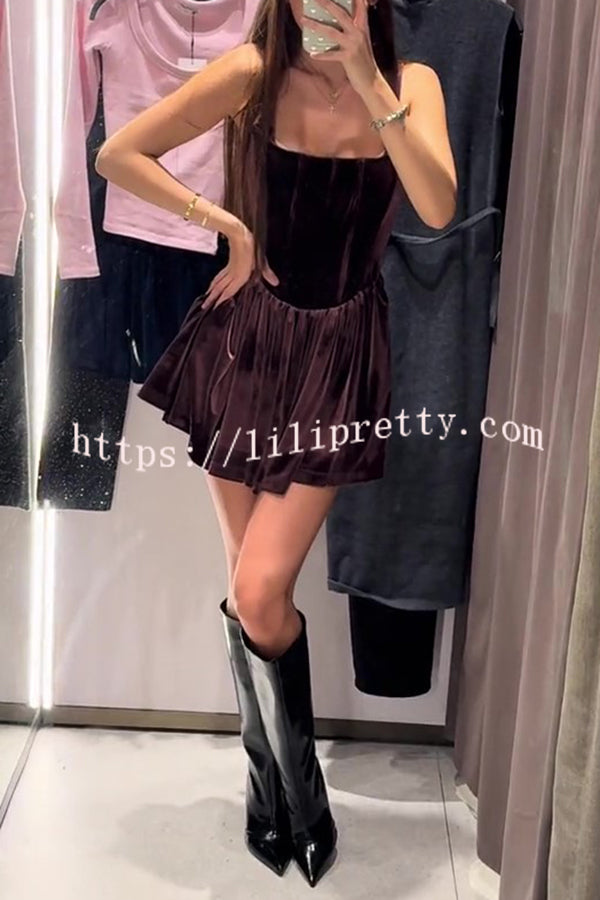 Solid Velvet Square Neck Slim Fit Mini Dress