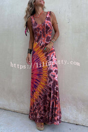 Boho Happiness Tie-dye Print Back Lace-up Stretch Maxi Dress