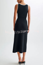 Elegant Slim Fit Crew Neck Buttoned Sleeveless Knit Midi Dress