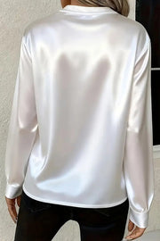 Solid Color Satin Loose V-neck Long-sleeved Casual Shirt