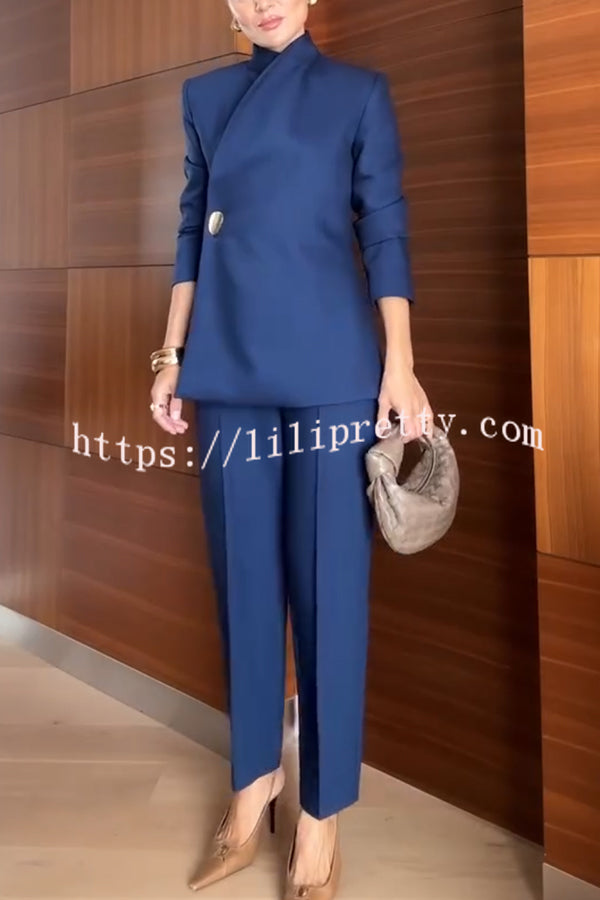 Exquisite and Fashionable Stand Lapel Neck Metal Button Long Sleeve Blazer