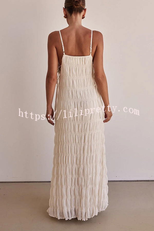 Passion and Romance Pleated Side Tie-up A-line Maxi Dress