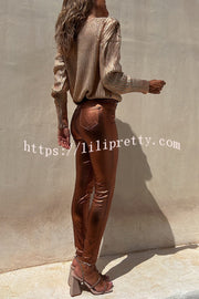 Lilipretty Sweet and Glitzy Metallic Color Pocket Faux Leather Stretch Pants