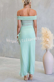 Sexy Mesh Off-shoulder Slim Fit Ruffled Slit Maxi Dress