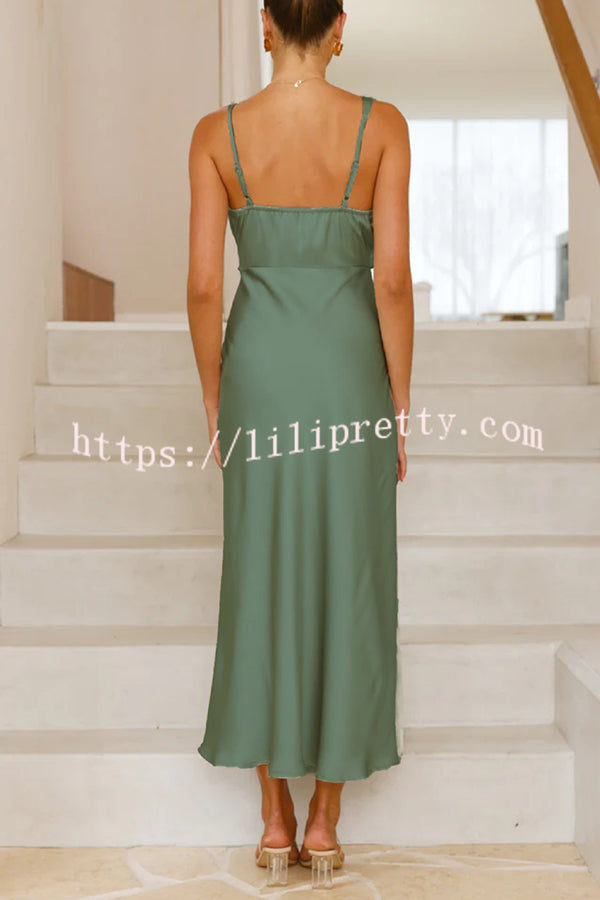 Satin Solid Color Elegant Sling Waist Open Back Maxi Dress