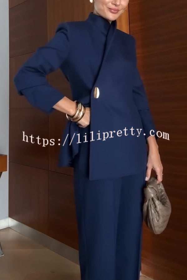 Exquisite and Fashionable Stand Lapel Neck Metal Button Long Sleeve Blazer