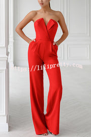 Tuxedo-style Off Shoulder Pocket Wide Leg Formal Jumpsuit