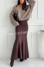 Caitlin Knit Stretch Fabric High Waist Fishtail Casual Maxi Skirt