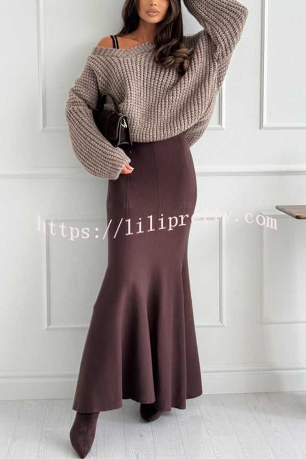 Caitlin Knit Stretch Fabric High Waist Fishtail Casual Maxi Skirt