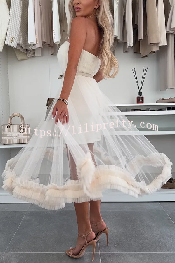 Fairytale Charm Tulle Off Shoulder Ruffles Trim A-line Midi Dress