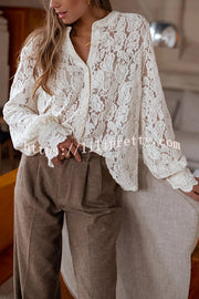 Fashionable Lace Long-sleeved Casual Button-down Shirt