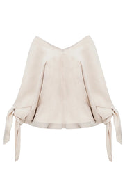 Joyful Bond Linen Blend V-neck Knotted Cuff Half Sleeve Loose Top