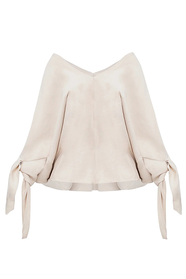 Joyful Bond Linen Blend V-neck Knotted Cuff Half Sleeve Loose Top