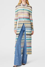 Anna Knit Colorful Herringbone Print Shirt Neck Button Long Sleeve Slim-fit Long Cardigan