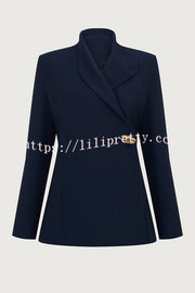 Exquisite and Fashionable Stand Lapel Neck Metal Button Long Sleeve Blazer