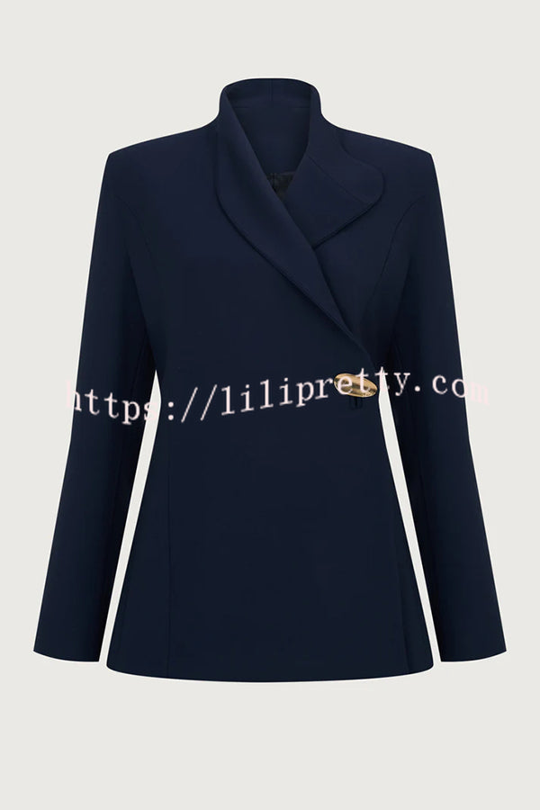 Exquisite and Fashionable Stand Lapel Neck Metal Button Long Sleeve Blazer