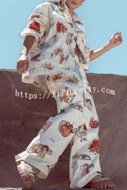 Angel Wings Denim Unique Print Button Up Long Sleeve Pocketed Relaxed Jacket