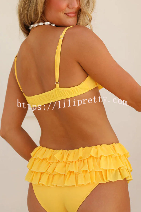 Sweet Summer Mood Tiered Ruffle Design Stretch Bikini Swimsuit