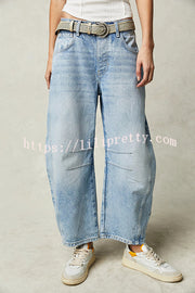 Lilipretty® Rina Denim Mid-Rise Pocket Tapered Hem Barrel Jeans